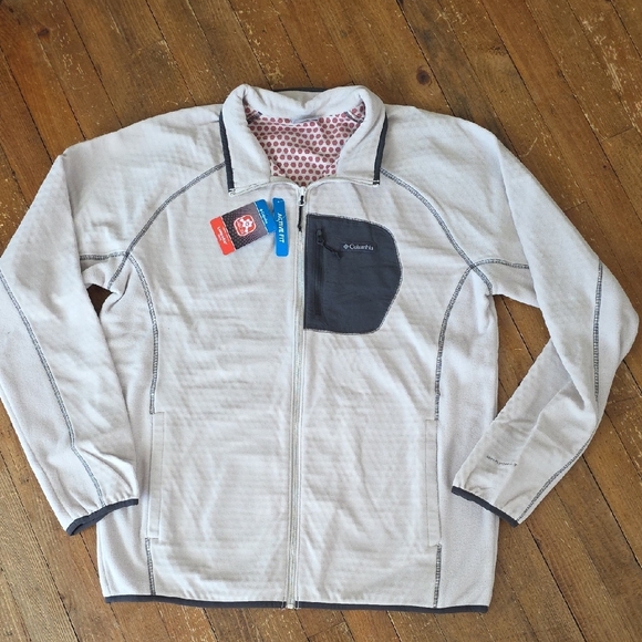 NWT! Columbia Men's L OMNI-HEAT Tan/ Cream Grey Fleece Jacket Zip Sweatshirt - Picture 5 of 12